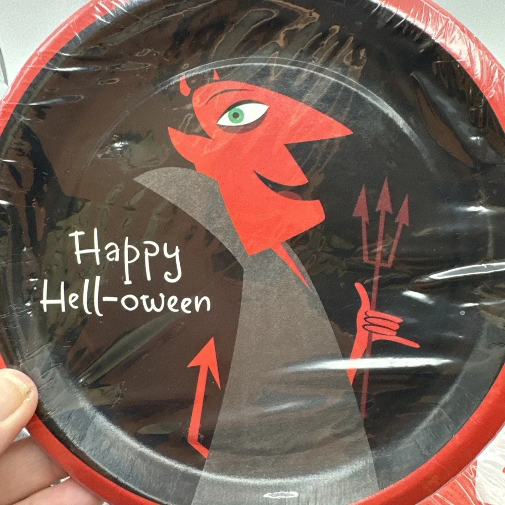 Vtg Hallmark Halloween Plates + Cocktail Napkins Lot Party Suppies Adult Bar New